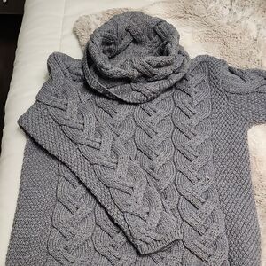 Aran wool Blue/ Gray Cowl Neck Sweater